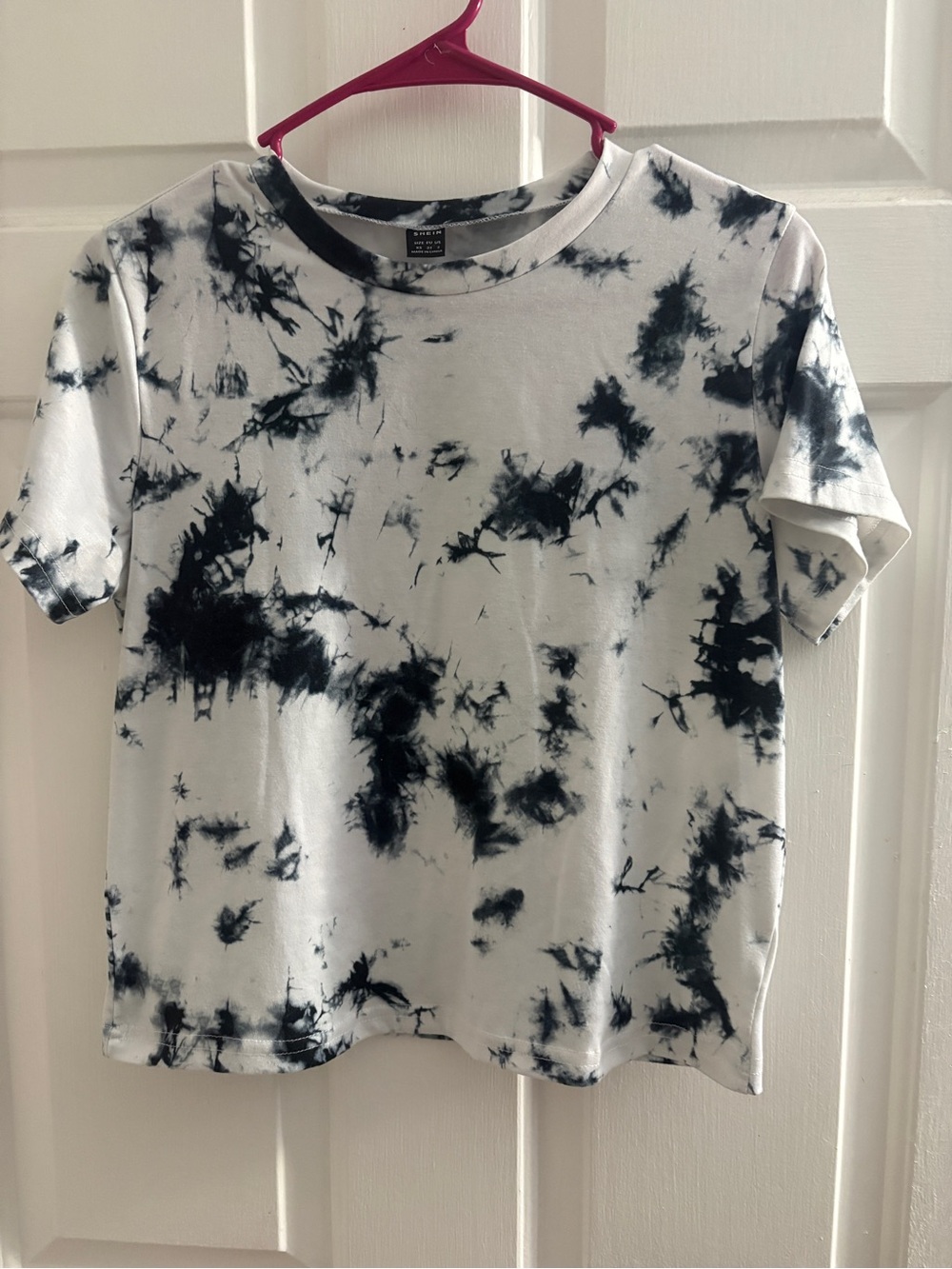 SHEIN Black & White Tie-Dye Short Sleeve Tee